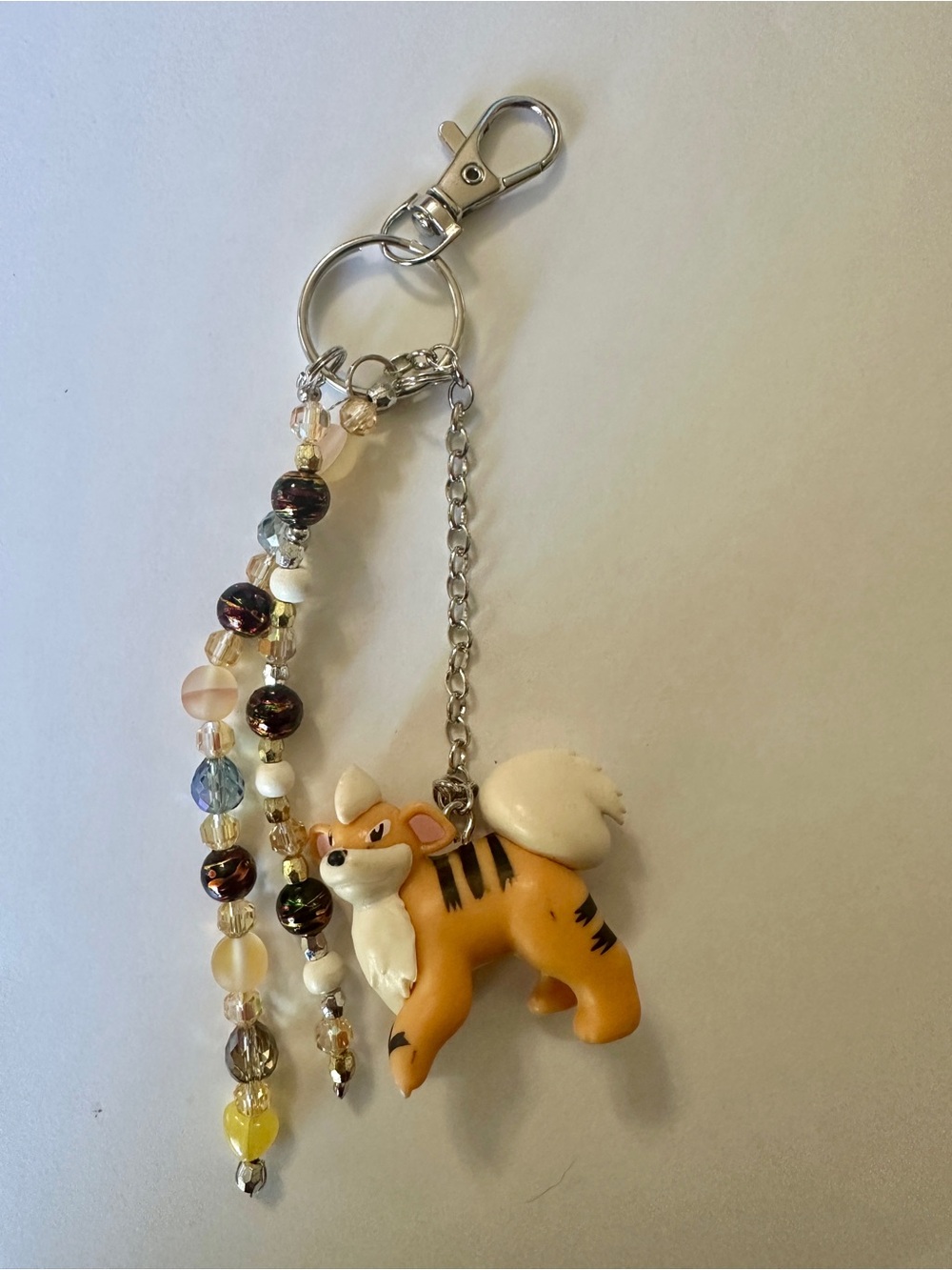 Pokemon Growlithe Keychain with Bead Tassels